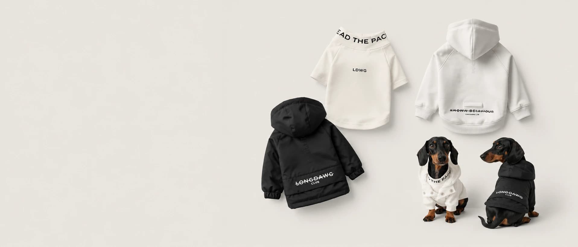 Longdawg black and white dog apparel product design concepts