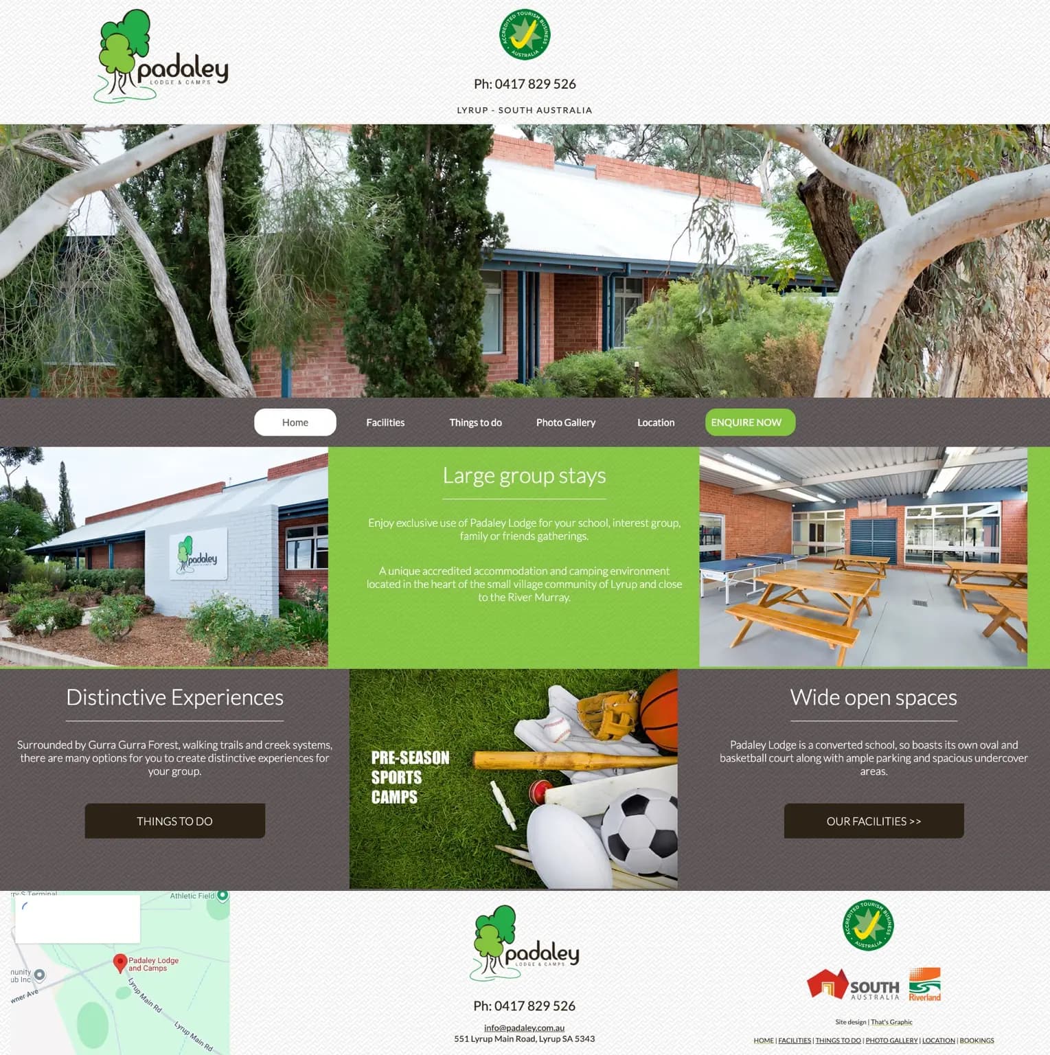 Original Padaley Lodge website before its redesign, showing the dated navigation and tiled content layout